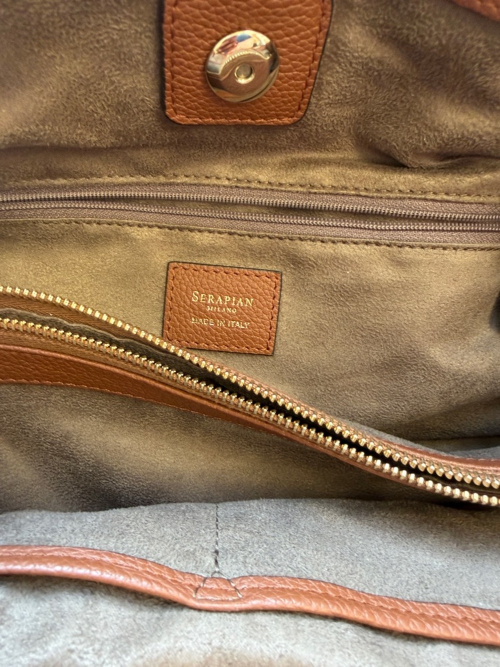 Cognac Leather Tote Bag by Serapian - Picture 9 of 12